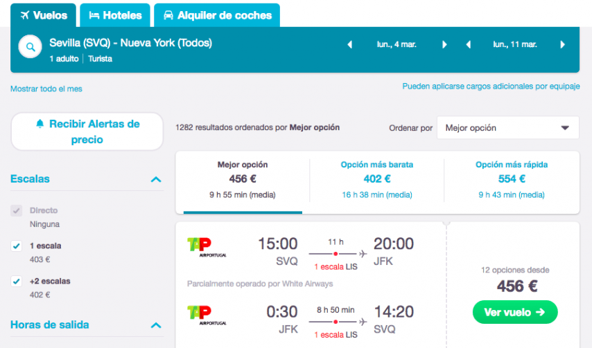 Resultado precios Skyscanner