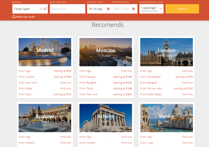 Recomendaciones del buscador de vuelos y hoteles